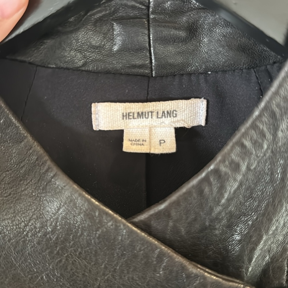 Helmut Lang Blistered Asymmetric Leather Jacket with cloth detailing on sleeves - Picture 7 of 7